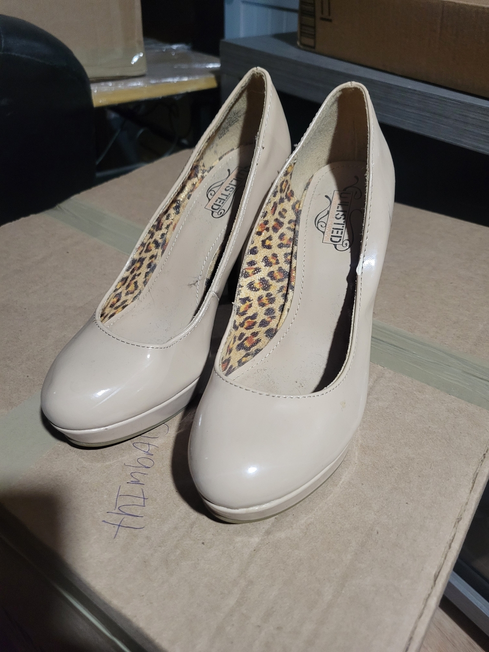 Nude Patent Platform Pumps with Leopard Insole